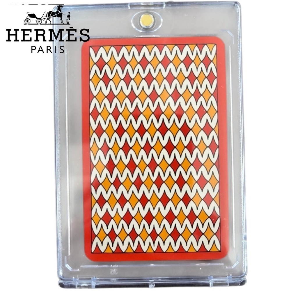 Hermès Paris 6 of Hearts Acrylic Playing Card Case Red Orange Pattern New